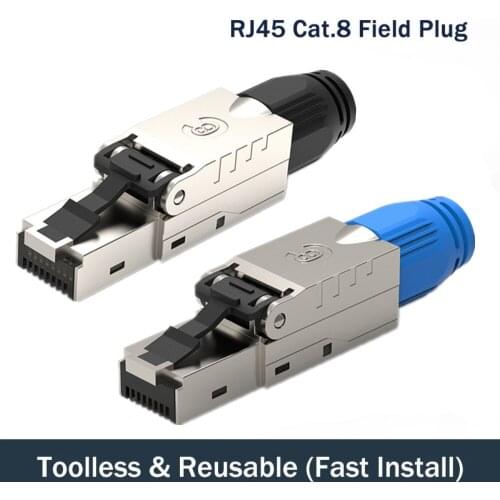 Ethernet Jack RJ45 Cat8 40G 2000MHz Shielded Toolless Field Connector For Network Cable Termination Modular Plug 8P8C