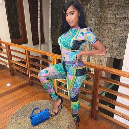 Pink Bandanna Printed Fitness Matching 2 Piece Sets O Neck Short Sleeve Bandage Crop Top + Pencil Legging Plus Size Tracksuit