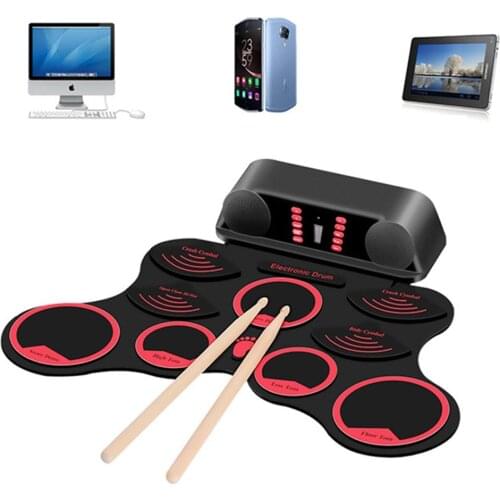 Foldable Electronic Hand Roll Drum USB Instrument Set Silicone Electric Roll Up Drum Set with Foot Pedal