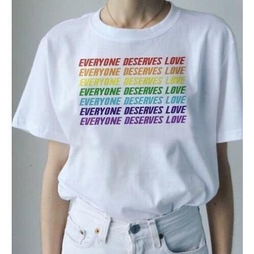 Sunfiz YF Summer Style Fashion Top Tee Everyone Deserves Love Rainbow Color T-Shirt Tumblr Fashion LGBT Gay Pride Slogan Tee