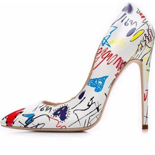 Women Heels Graffiti Colorful Bridal Shoes Women Pumps Sexy High Heels Pointed Toe Party Wedding Shoes Stiletto Plus Size 35-42