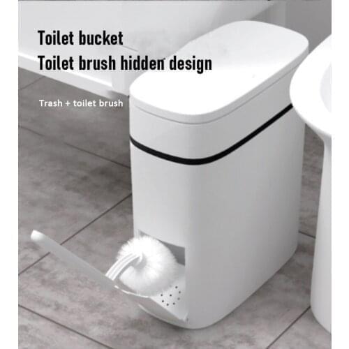12L Smart Trash Can Bathroom Waste Bin One-click Garbage Bin Trash Bag Holder In The Kitchen with Brush for Toilet Narrow Seam