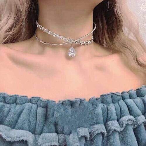 2021 Chain Choker Rhinestone Necklace High-class Luxury Luxurious Thin Clavicle Chain Exquisite Necklace Gift for Girl Drop Ship