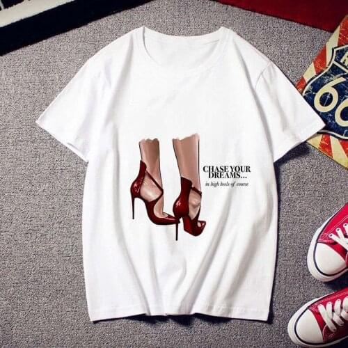 New Style High heels printed Women T shirt Tees Tops clothing t shirt Harajuku personality Thin section tshirt female