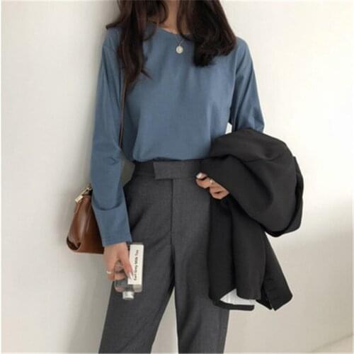 2020 Solid Color High Quality T Shirt Women Flare Sleeve Basic Korean Top Femme Long Sleeve White Tshirt Feminina PZ2211