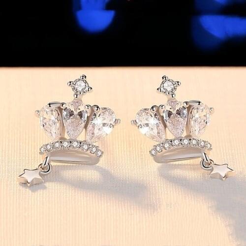 MENGYI Simple Delicate Shining Zircon Crown Stud Earrings For Women Wedding Luxury Jewelry Hight Grade Earrings Girl Earring