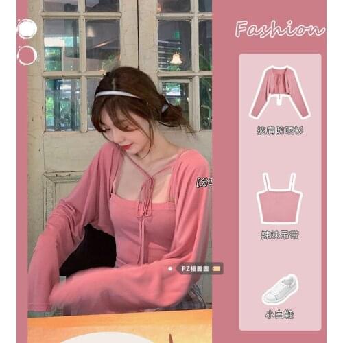 Womens Small Sling Summer Thin Design Sunscreen Shawl Suit New Style Beautiful Back With Cute Cardigan Solid Color Simple 2021