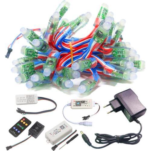 DC 12V WS2811 Full Color IP68 Waterproof RGB Pixel LED Module + Bluetooth / WiFi / Music Remote APP Controller + 12V 1A Adapter