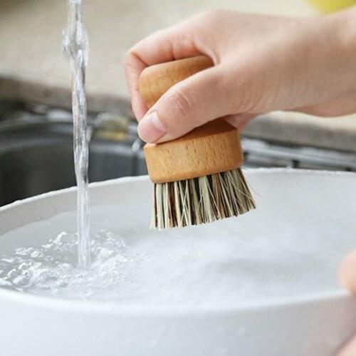 1pc Sisal Palm Beech and Nan Bamboo Pot Brush Kitchen Brush Short Handle Round Dish Washing Brush Very Suitable for Cleaning