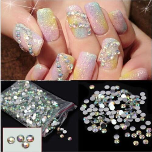 1000pcs HOT Nail Art Stickers Flatback Crystal AB 14 Facets Resin Round Rhinestone Tips Beads Makeup Nail DecorationTools 4mm