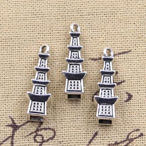 12pcs Charms 3D Tower 26x8x8mm Antique Silver Color Pendants DIY Crafts Making Findings Handmade Tibetan Jewelry