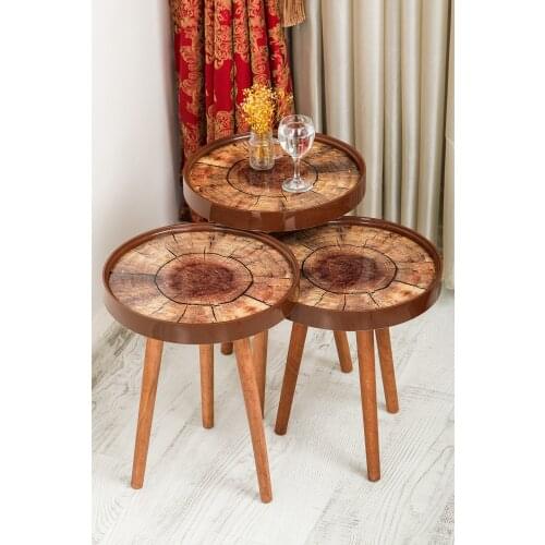 Retro Glass Above Special Print 3 pcs Zigon Coffee Table