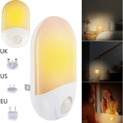 ABS LED EU US UK Plug-in Night Light Intelligent Human Body Induction On/Off For Child Bedroom Aisle Toilet Light Warm Light