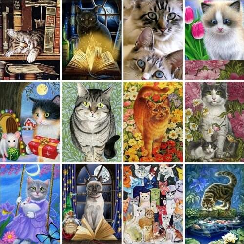 DIY Diamond Painting 5D Full Drill Tiere Gatti Cross Stitch Embroidery Mosaic Animal Cat Picture for Adults Beginners