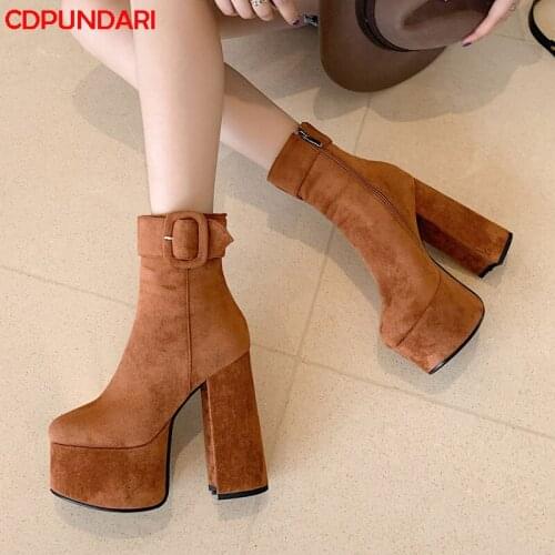 Super High Heels Platform Ankle Boots For Women Spring Autumn Punk Short Boots Party Shoes Bottes Plateforme Femme Black