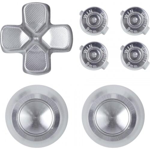 New Metal Silver Replacement Kits Thumb Sticks Buttons Dpad for PS4 Controller