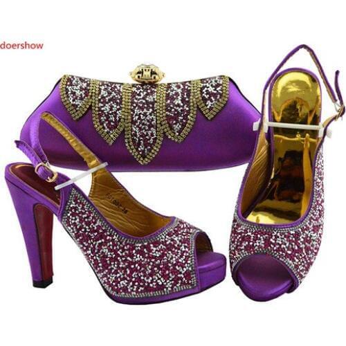 Doershow beautiful purple shoes Italian Shoes With Matching Bag High Quality Italy Shoe And Bag set For wedding and party!HLN1-5