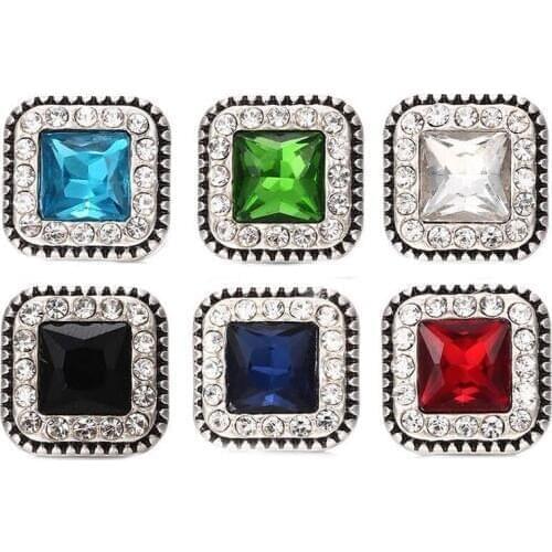 Hot wholesale 10pcs/lot High quality Mix 18mm Square Metal Snap Button Charm Rhinestone diy Button Ginger Snaps Jewelry