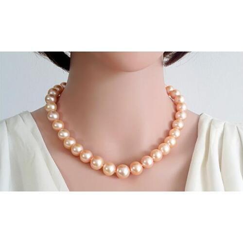 Classic natural south sea 12-13mm gold pink pearl necklace 18inch 925s kkk