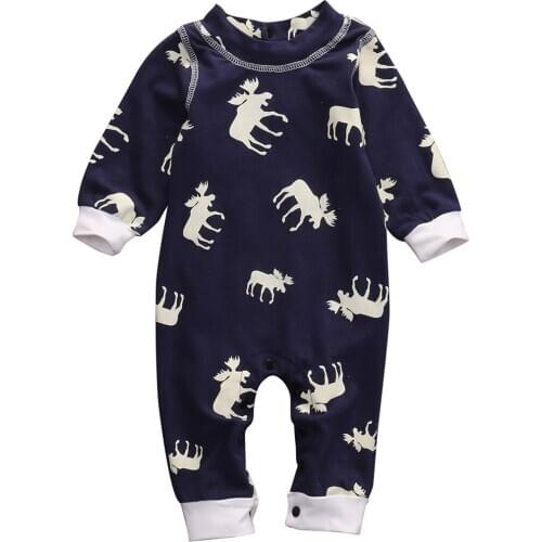 Citgeett Autumn Infant Baby Girl Boy Deer Printed Long Sleeve Romper Jumpsuit Christmas Pajamas Fall Winter Outfits