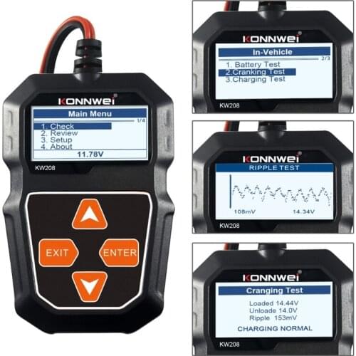 KW208 Car Battery Tester Charger Analyzer 12V 100-2000CCA Charging System Test Automotive Battery Capacity Tester R9UF