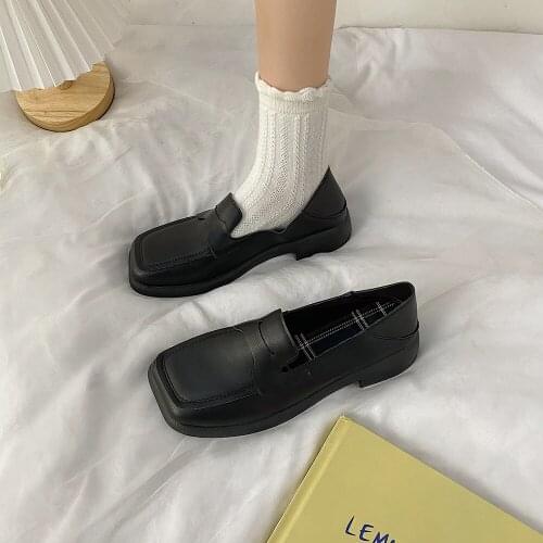 Korean Style Small Leather Shoes Spring And Summer New Fashion Square Toe All-Match Shallow Mouth Ladies Single Shoes