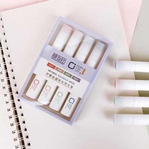 MINKYS New Arrival 4pcs/lot Soft Head Highlighter Pen DIY Graffiti Art Drawing Key Words Marker Fluorescent Pen Stationery