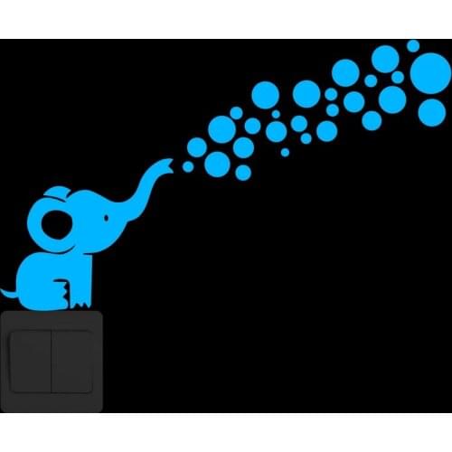 Cartoon Elephant and Round Dots Circles Wall Stickers Glow in the Dark Switch Sticker Luminous Animal Decal Kids Room Home Decor