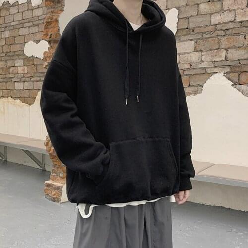 Male Loose Hoodies Plus Size Men Colors Solid Hooded Hoodies 2021 Mens Black Pocket Harajuku Streetwear Sweatshirts