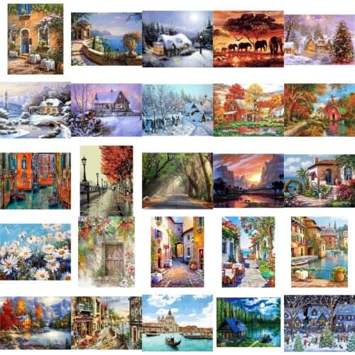 Flowers or street 14CT 18CT DIY Cross Stitch Embroidery Kits Craft Needlework Set 11CT Printed Canvas Cotton Thread Scenery