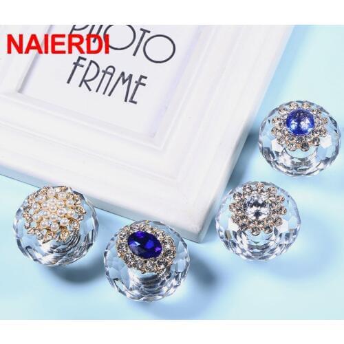 NAIERDI 40mm Crystal Cabinet Knobs Handles Luxury Cabinet Pulls Dresser Drawer Knobs Kitchen Handles Furniture Handle Hardware