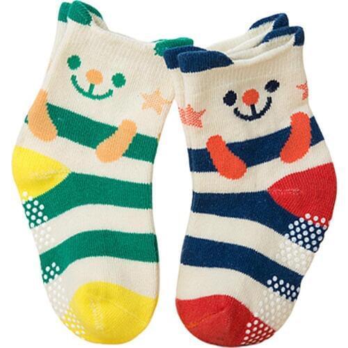 2Pairs Infant Ankle Socks New Born Baby Boy Girls Cartoon Animal Soft Cotton Toddler Anti Slip Ankle Floor Socks Solid Color New