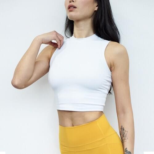 CretKoav New High Collar Sports Vest Women Elastic Tight Sleeveless Running Vest Sexy Crop Top Workout Quick-Dry Yoga Tank Tops