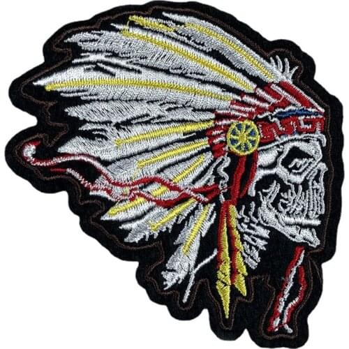 New Arrival Human Skeleton Chief Embroidery Patches Back Punk Indian Tribe Savage Feather Skull Iron on Patches for Clothing