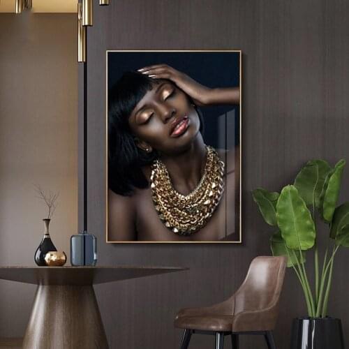 Nude African Girl Wearing A Necklace on Neck Portrait Canvas Painting Posters and Prints Wall Art Pictures Living Room Decor