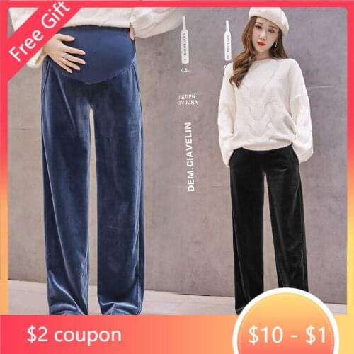 Autumn Pleuche Maternity Full Long Pants High Waist Adjustable belly Pants Clothes for Pregnant Women Pregnancy Trousers