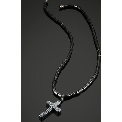 Black Hematite Magnetic Therapy Cross Pendant Necklace Neck Pain Relief Jewelry X4YA