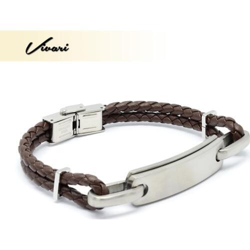 Vivari Coffee Genuine Leather Braid Bracelet For Women Men Unisex Stainless Steel Metal Buckle Clasps Fashion Mens Wristband