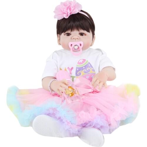 BZDOLL 55cm Full Silicone Reborn Girl Baby Doll Toys Realistic Newborn Princess Toddler Boneca Lovely Birthday Gift Present
