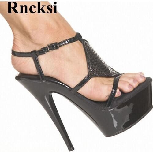 Rncksi New Women Sexy Straps Pole Dance Shoes 15cm High Heel Platforms Star Model Sandals Party Wedding Dress Sandals