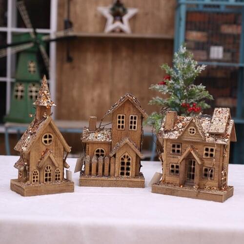 Christmas Decor for Home Wooden House Castle LED Light Glowing Small Castle Navidad 2022 New Year Gift for Children Party Decor