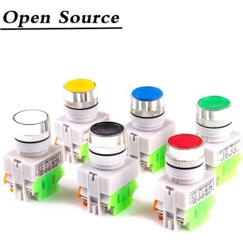 22mm LAY37 Self-locking/Latching Self-reset/Momentary Push Button Switches Red Green Blue Yellow White Black 1NO 1NC 10A250VAC