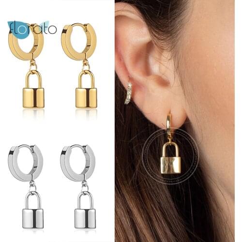 YUXINTOME 925 Silver Ear Buckle Rock Party Style Lock Pendant Hoop Earrings for Women Metal Punk Earring Personality Jewelry