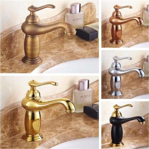 European Antique Faucets Brass Washbasin Faucets Hot and Cold Retro Black Bathroom Faucets for Bathroom Basin