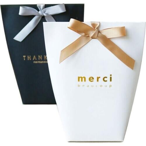 Merci thank you gift carton baking jewelry paper bag with bow Festival Party Gifts supplies 13.5X16.5cm LX2015