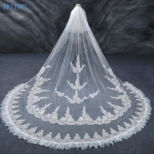 BRITNRY 2018 Real Photos Wedding Veil Long Lace 2 Layers Bridal Veil with Comb Wedding Accessories Bride Mantilla Veil