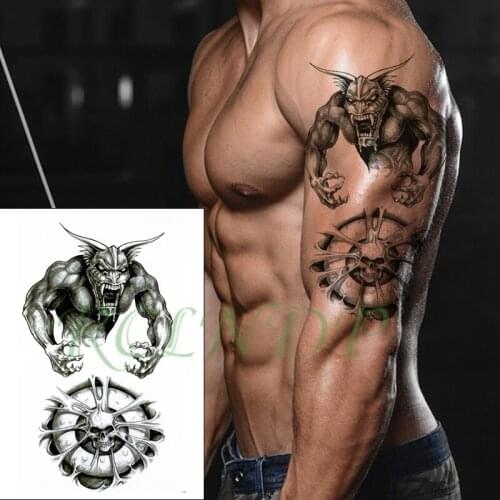 Waterproof Temporary Tattoo Sticker momster skull turntable black Fake Tatto Flash Tatoo big size tattoos for kid Women Men