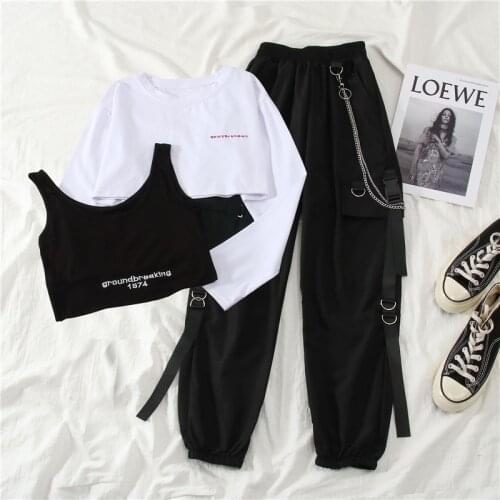 Women Cargo Pants Harajuku Chain Trousers Women Fashion Punk Pants Hip Hop Black Gothic Pants Streetwear Gothique Goth