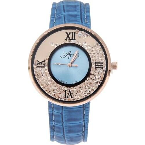 Women Leather Belt Wristwatch Slide Rhinestone Dial Bracelet Watch Ladies Quartz Dress Watches Wholesale
