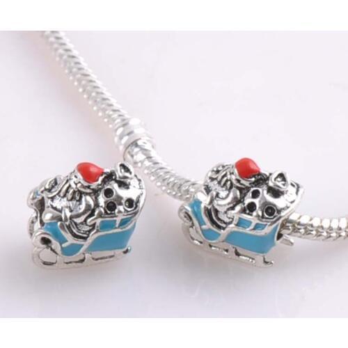 10 pcs 13x12mm Silver Christmas Carriage Spacers Beads charms Fit Charms Bracelets Jewelry Handmade DIY DK-062
